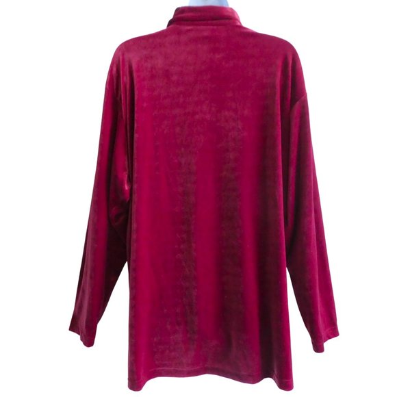 VeVLeT Vintage Epogee Red Plush Tunic Top Pearlized Button Front Stretchy USA XL - Picture 3 of 5